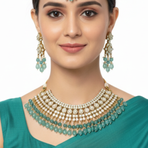 Royal Aqua Pearl Kundan Choker Set