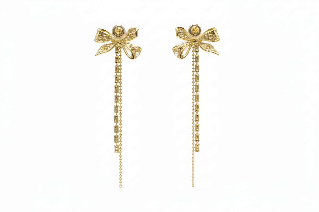 Golden Bow Cascade Drop Earrings - Image 3