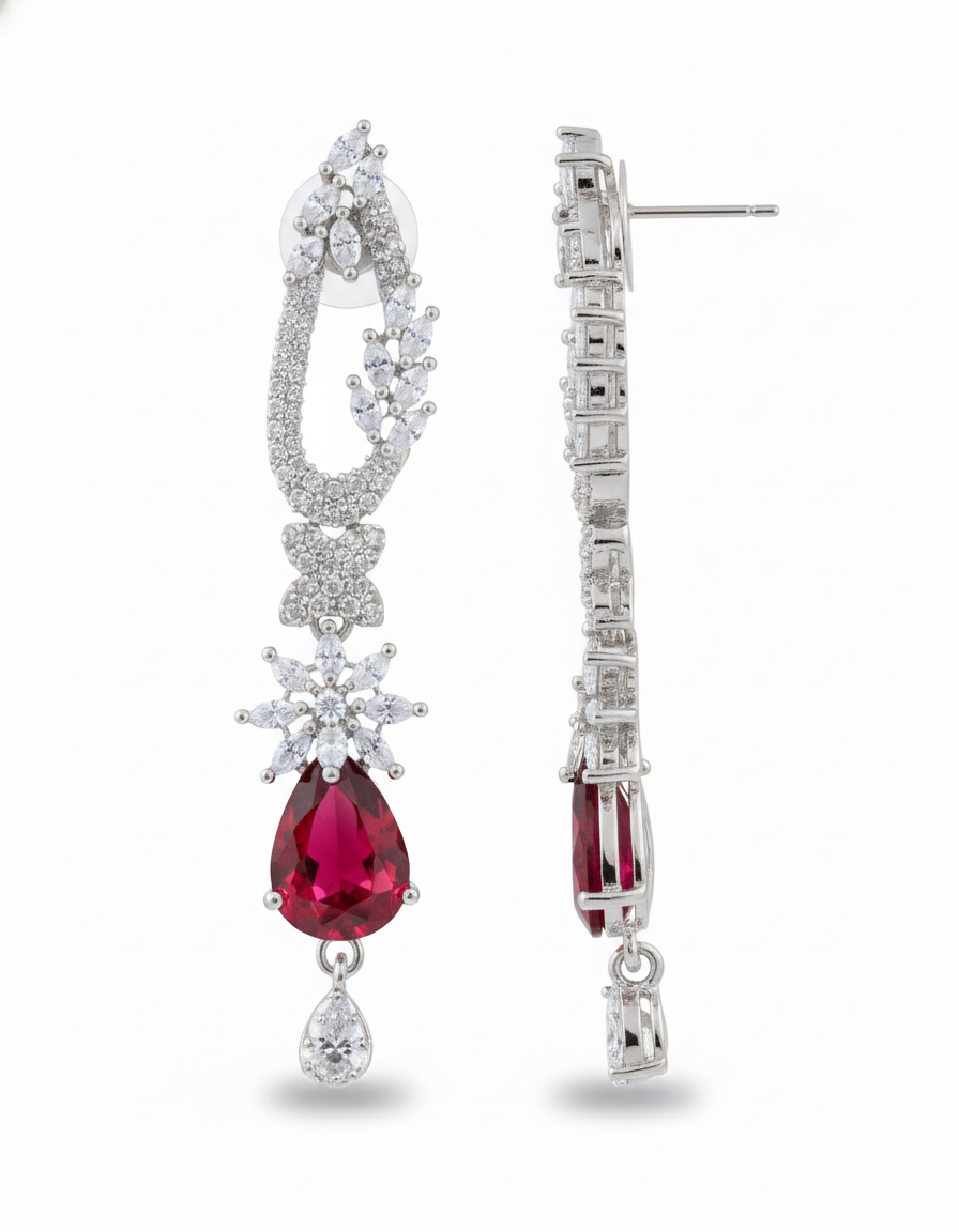Crimson Fleur Drop Earrings - Image 3