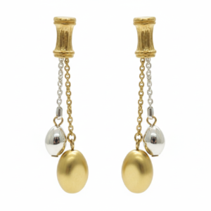 Dual-Tone Oval Drop Chain Earrings
