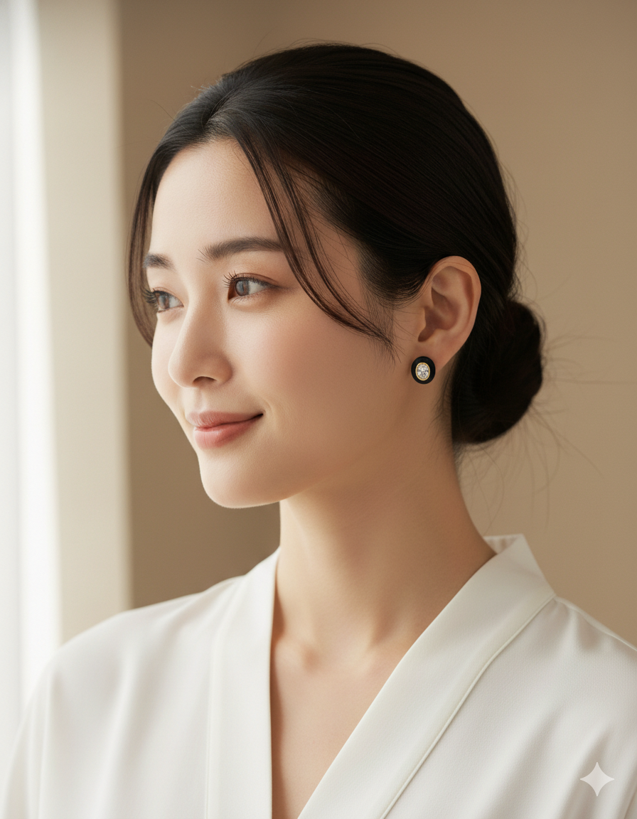 Black Onyx Oval Crystal Stud Earrings - Image 2