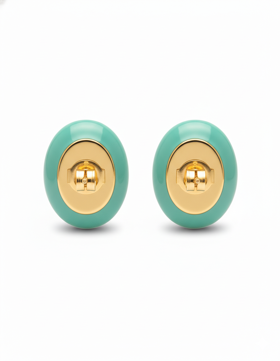 Emerald Green Oval Crystal Stud Earrings - Image 3