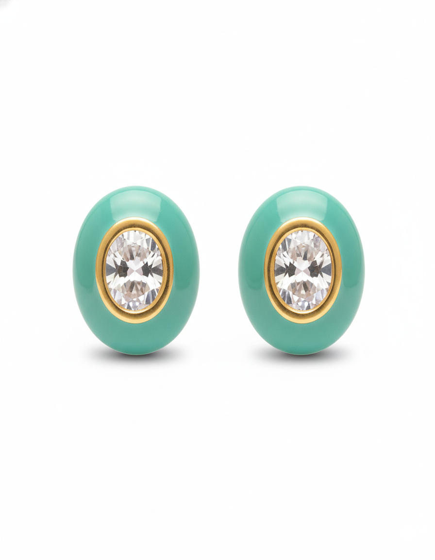 Emerald Green Oval Crystal Stud Earrings