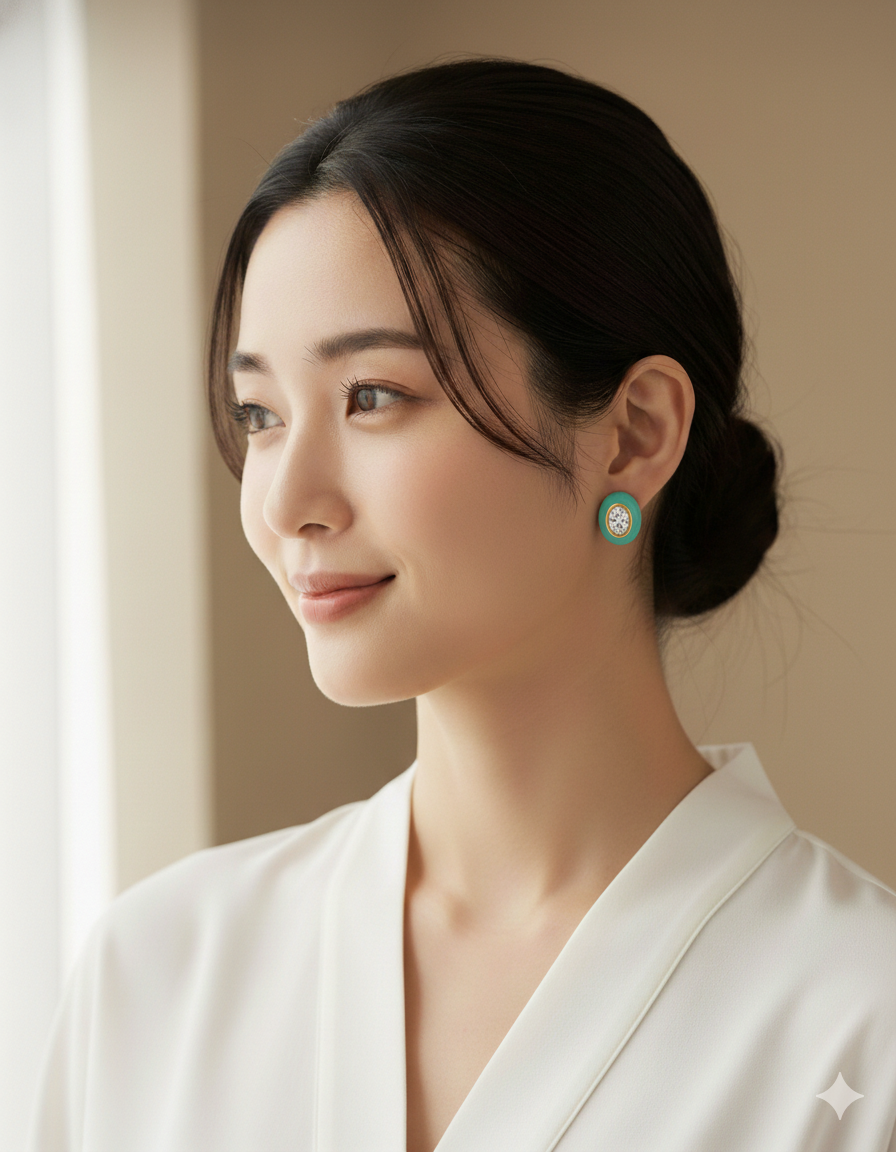 Emerald Green Oval Crystal Stud Earrings - Image 2