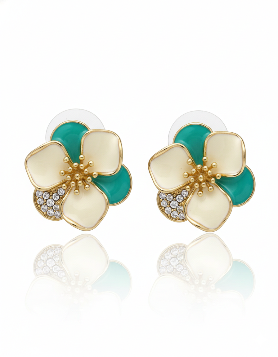 Enamel Floral Pavé Studs