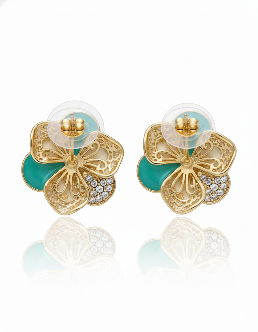 Enamel Floral Pavé Studs - Image 3