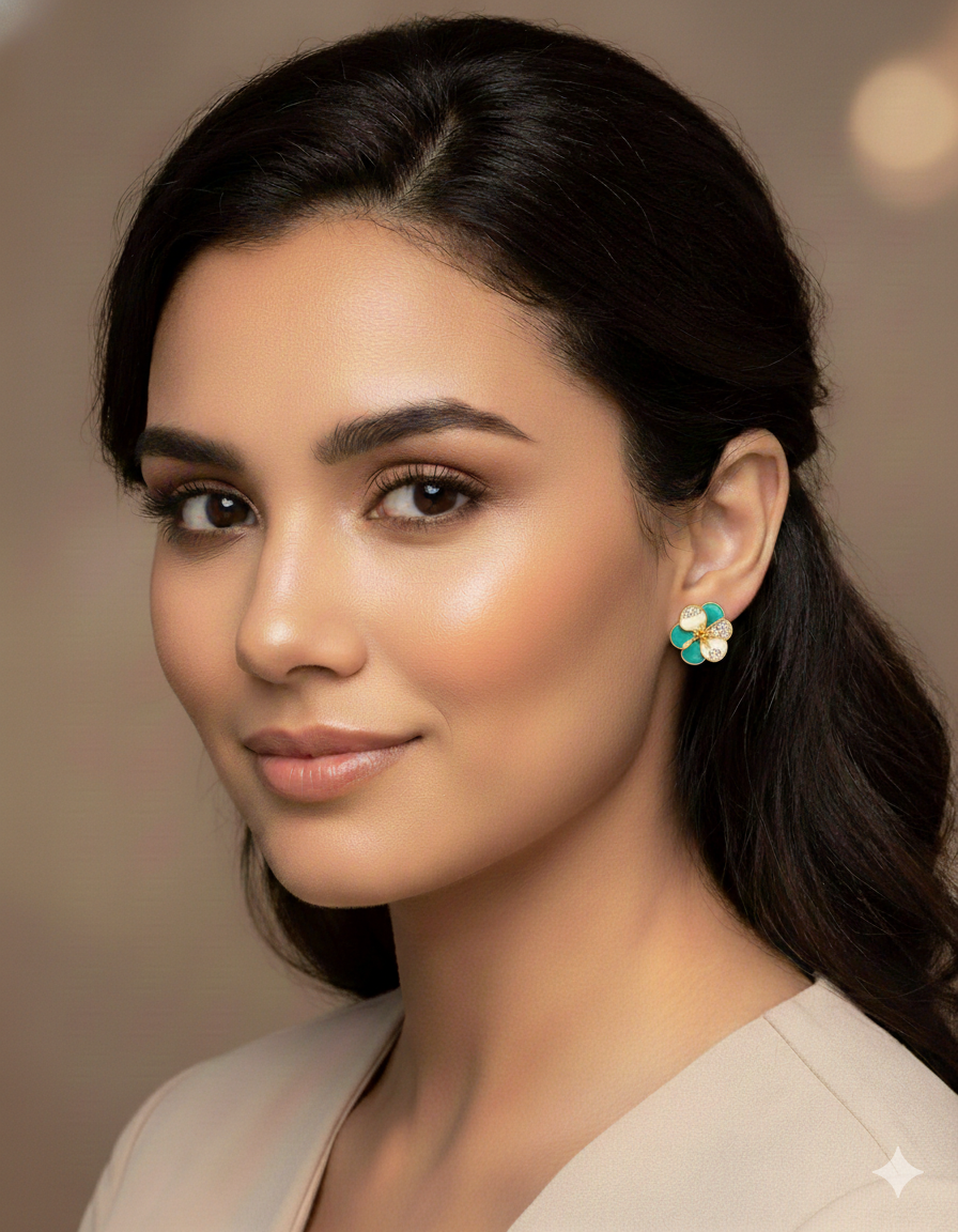 Enamel Floral Pavé Studs - Image 2