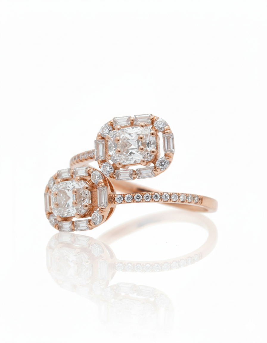 Rose Gold Double Halo Diamond Ring - Image 4