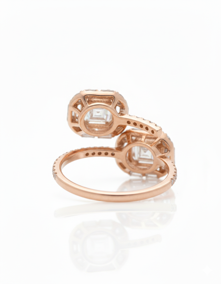 Rose Gold Double Halo Diamond Ring - Image 3