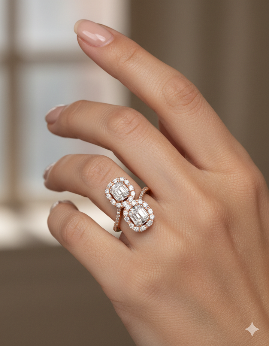 Rose Gold Double Halo Diamond Ring - Image 2