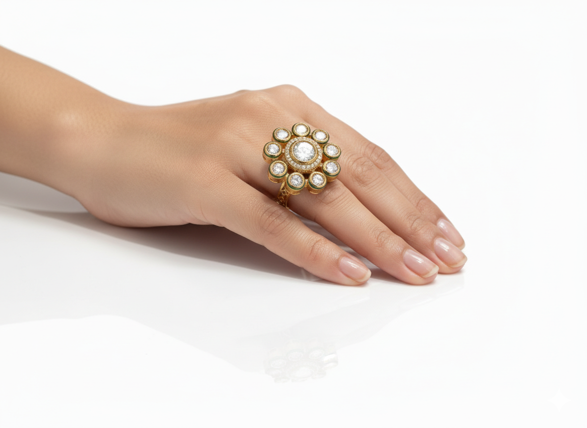 Vintage Floral Diamond Statement Ring - Image 2
