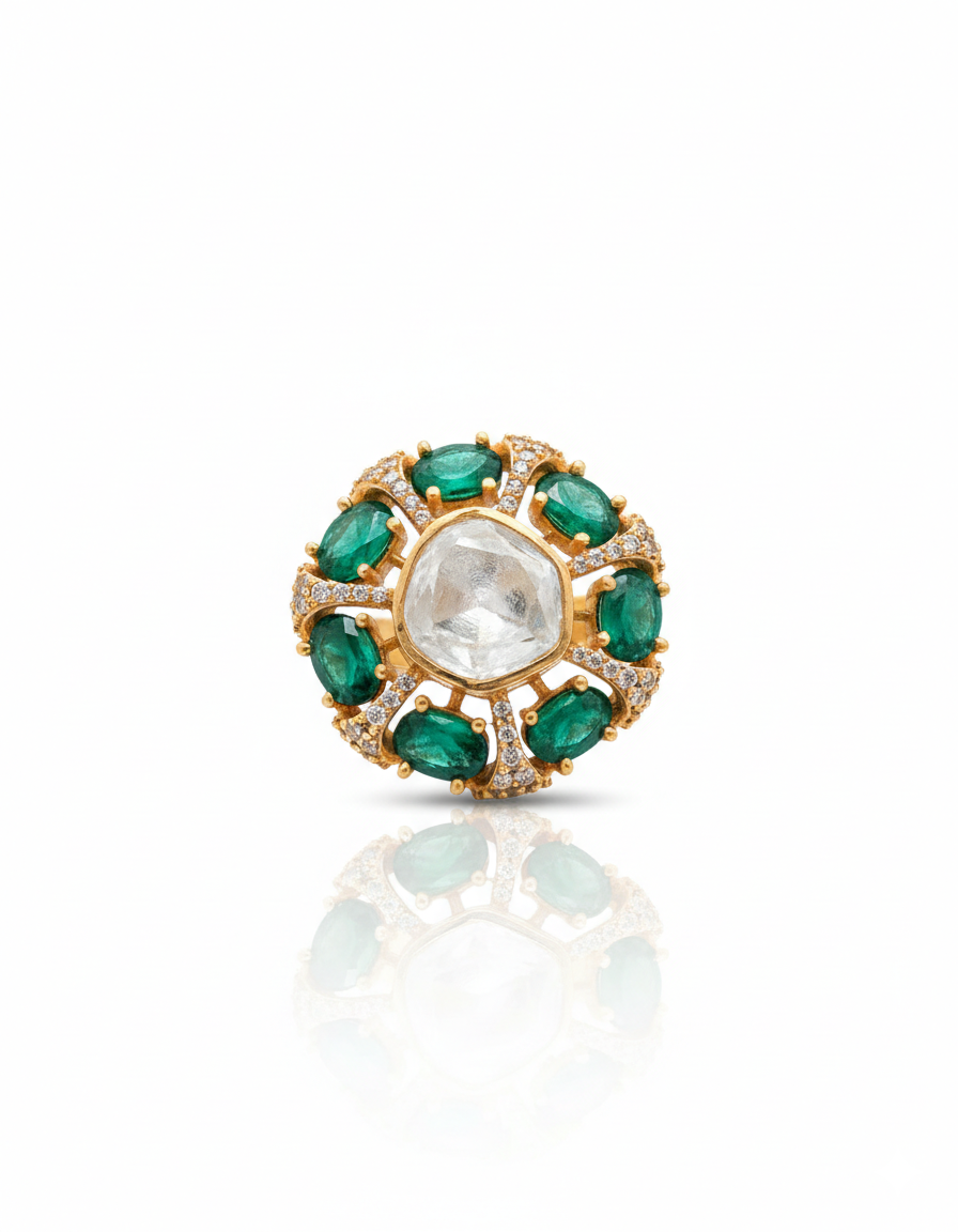 Emerald Halo Diamond Statement Ring