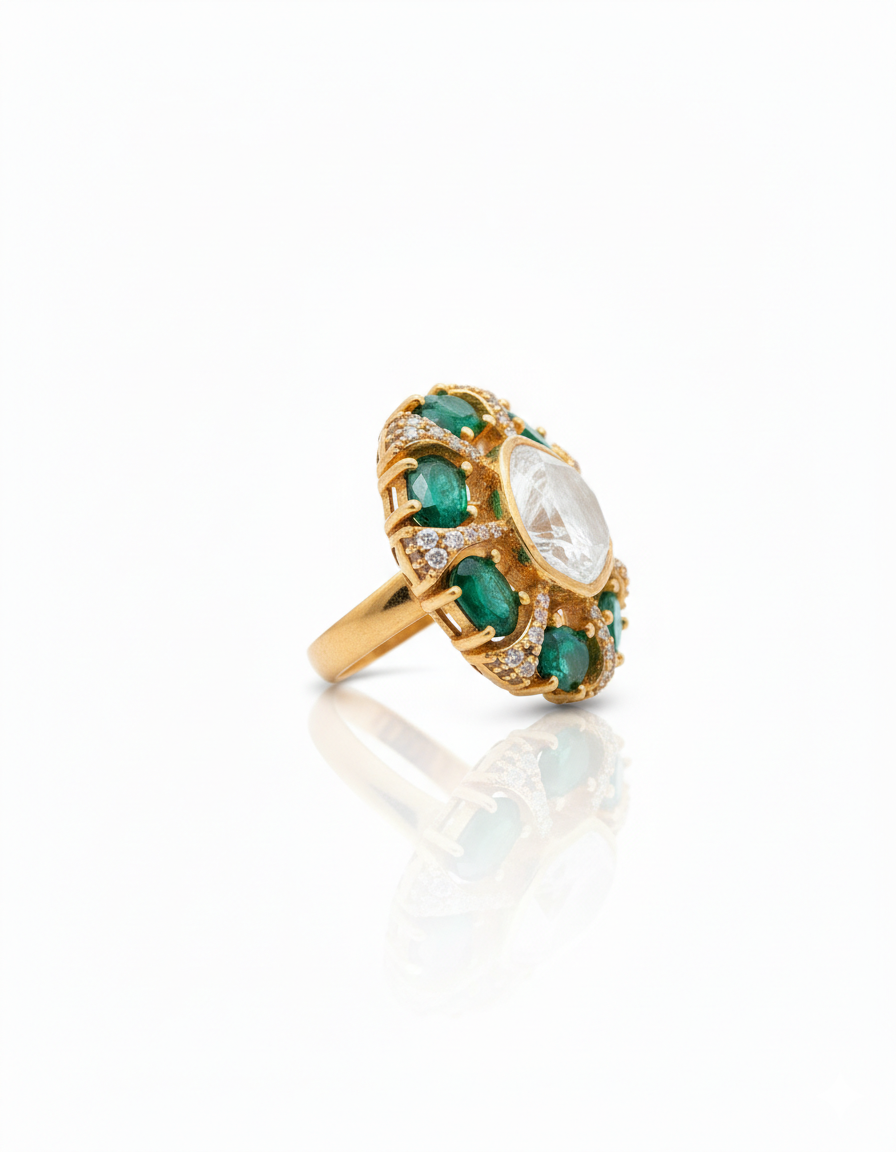 Emerald Halo Diamond Statement Ring - Image 3