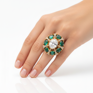 Emerald Halo Diamond Statement Ring