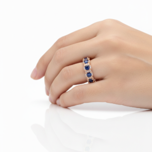 Blue Sapphire & Diamond Eternity Band