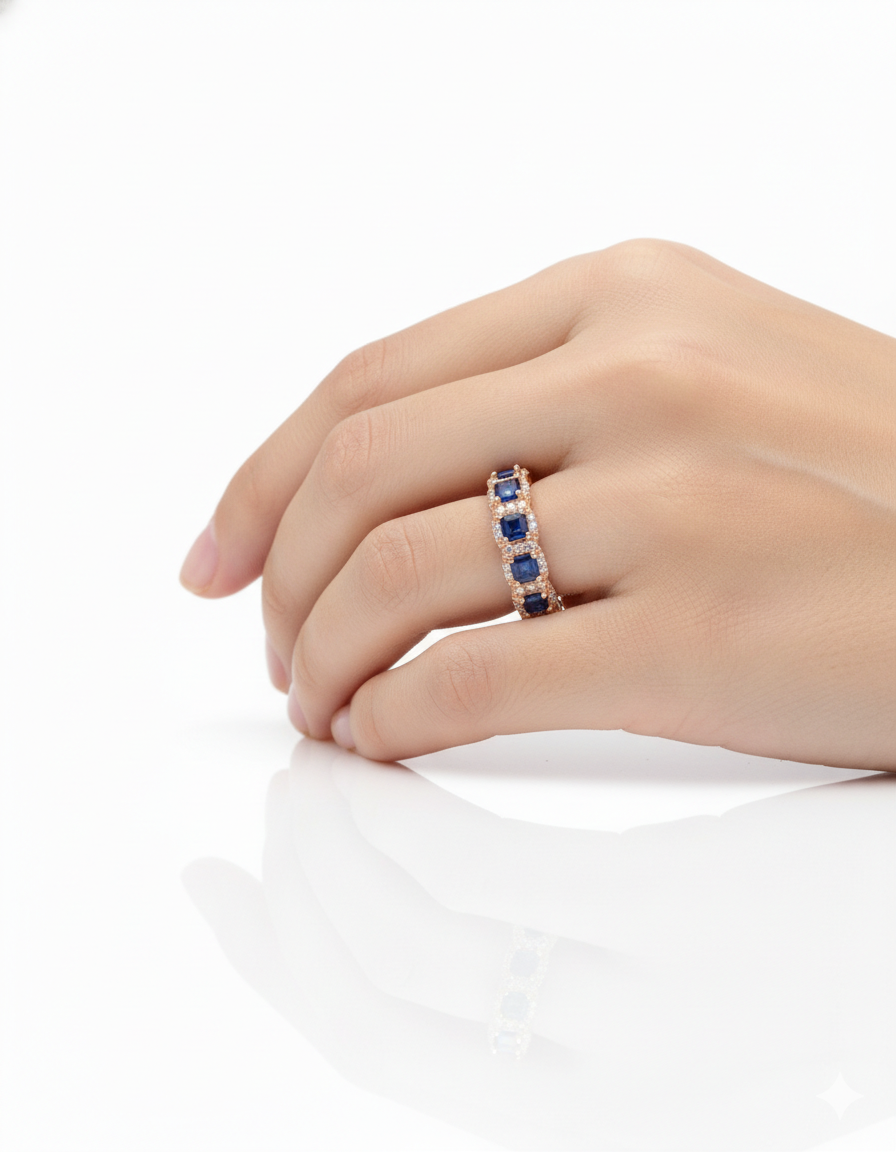 Blue Sapphire & Diamond Eternity Band - Image 2
