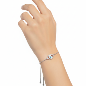 Silver Oval Evil Eye Adjustable Bracelet