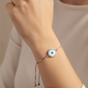 Silver Evil Eye Adjustable Bracelet