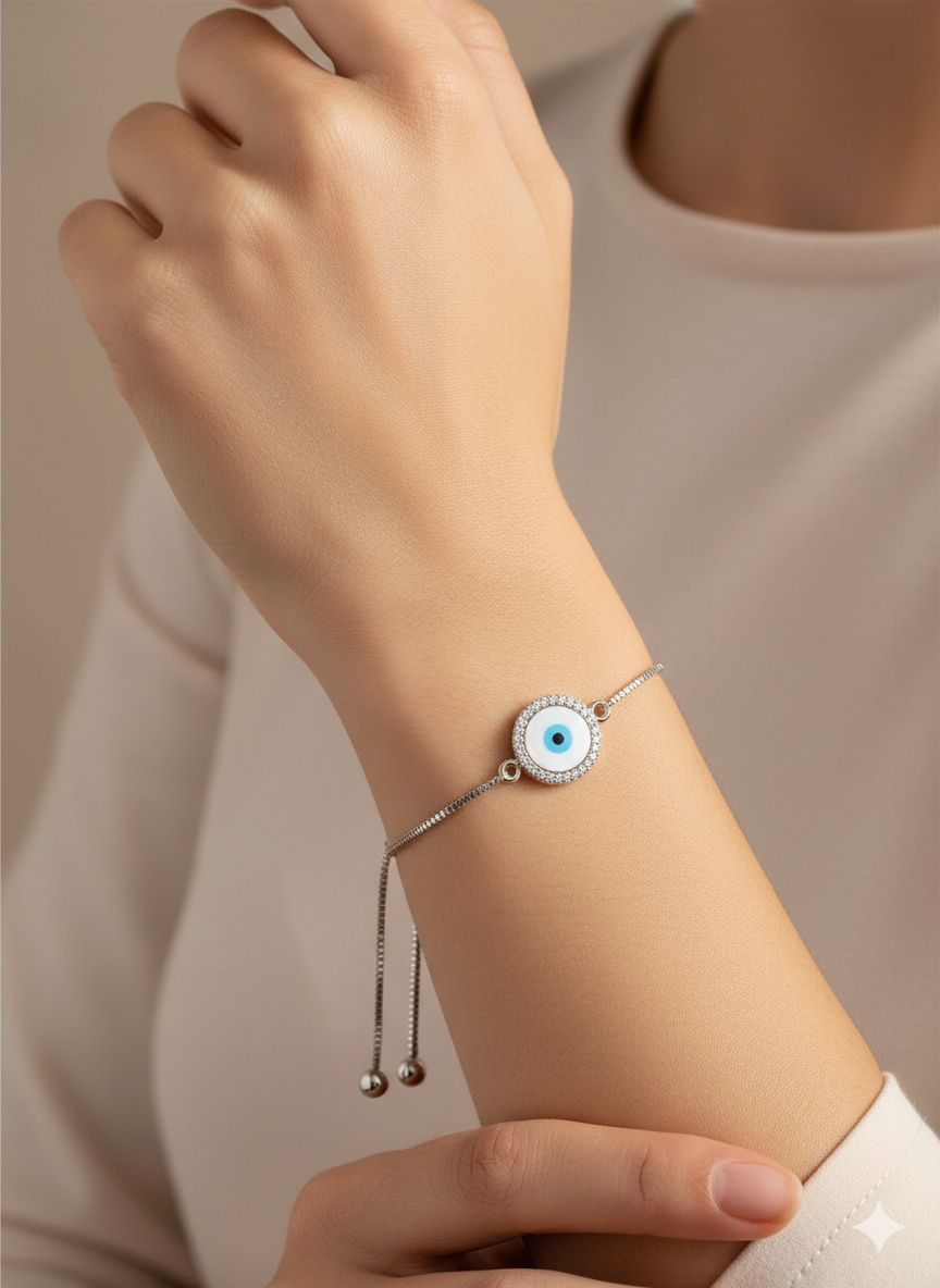 Silver Evil Eye Adjustable Bracelet - Image 2