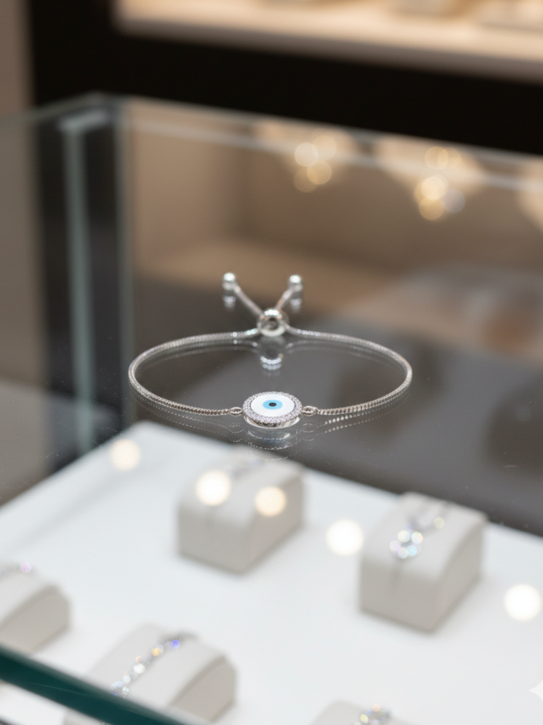 Silver Evil Eye Adjustable Bracelet - Image 3