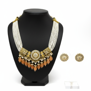 Royal Pearl & Amber Stone Statement Necklace Set