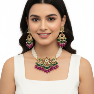 Emerald Pearl Statement Necklace Set