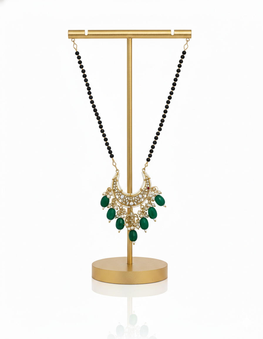 Enchanting Emerald Crescent Mangalsutra