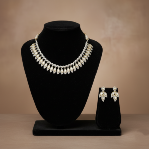 Regal Leaf Diamond-Style Necklace & Earring Set