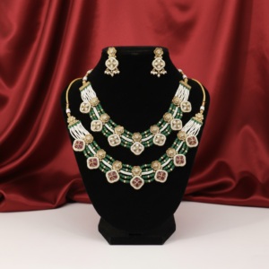 Royal Emerald & Ruby Floral Layered Bridal Necklace Set