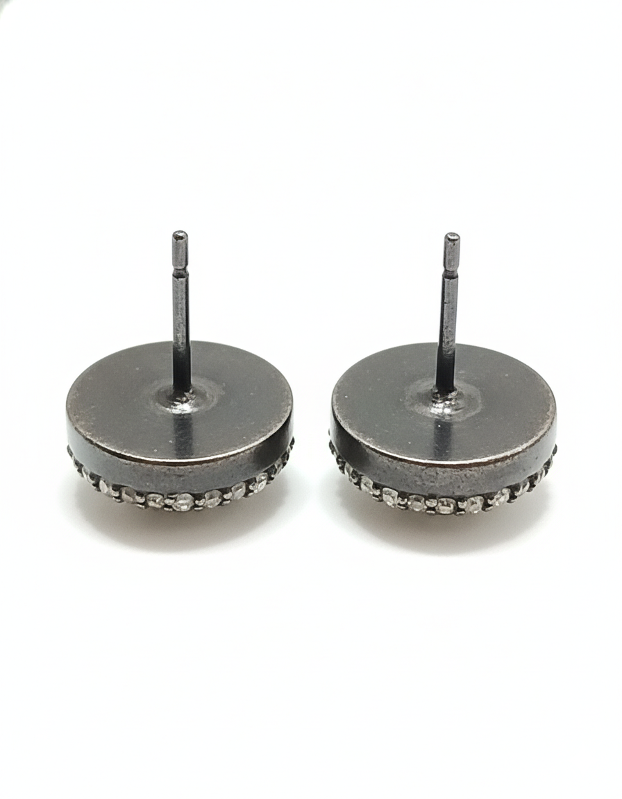 Vintage Polki Halo Stud Earrings in Oxidized Finish - Image 2