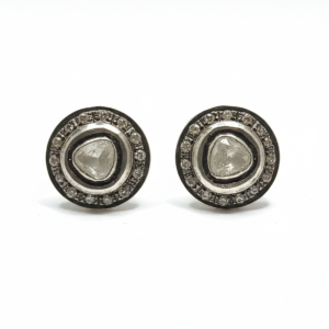 Polki-Inspired Round Stud Earrings with Antique Halo