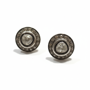 Polki-Inspired Round Stud Earrings with Antique Halo