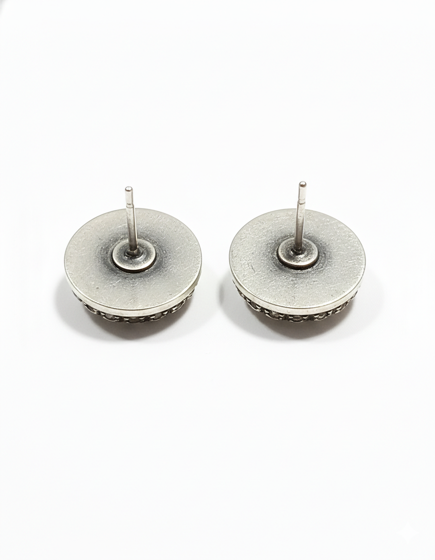 Polki-Inspired Round Stud Earrings with Antique Halo - Image 4