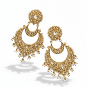 Traditional Kundan Chandbali Earrings with Pearl Drops