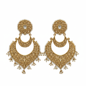 Traditional Kundan Chandbali Earrings with Pearl Drops