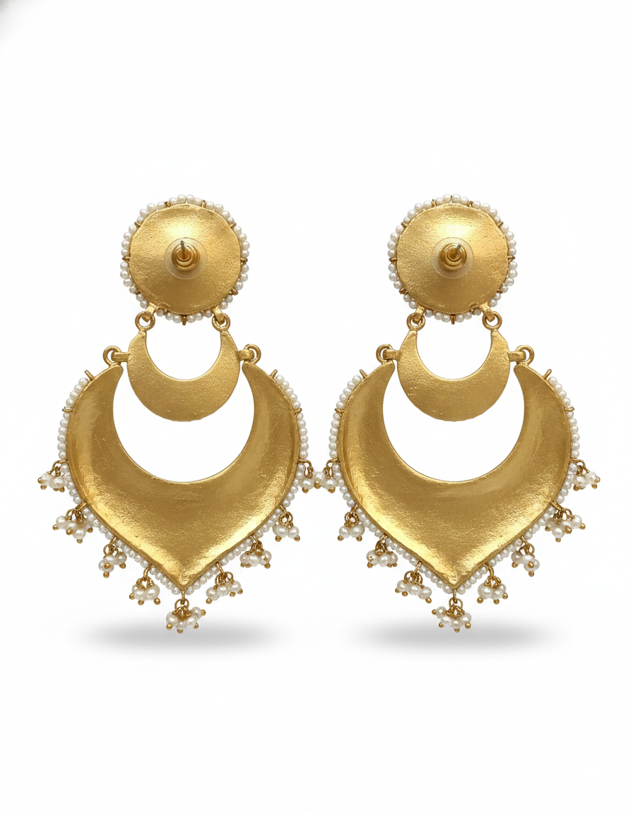 Traditional Kundan Chandbali Earrings with Pearl Drops - Image 4