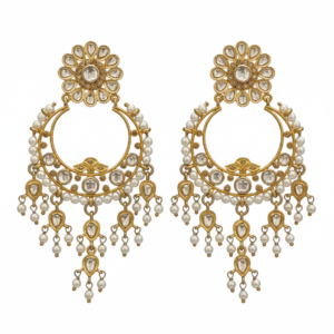 Royal Kundan Chandbali Earrings with Pearl Drops