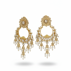 Royal Kundan Chandbali Earrings with Pearl Drops
