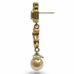 Ruby Kundan Drop Earrings with Polki Accents & Pearl Finish