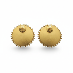 Traditional Kundan Floral Stud Earrings with Ruby Accents & Pearl Border