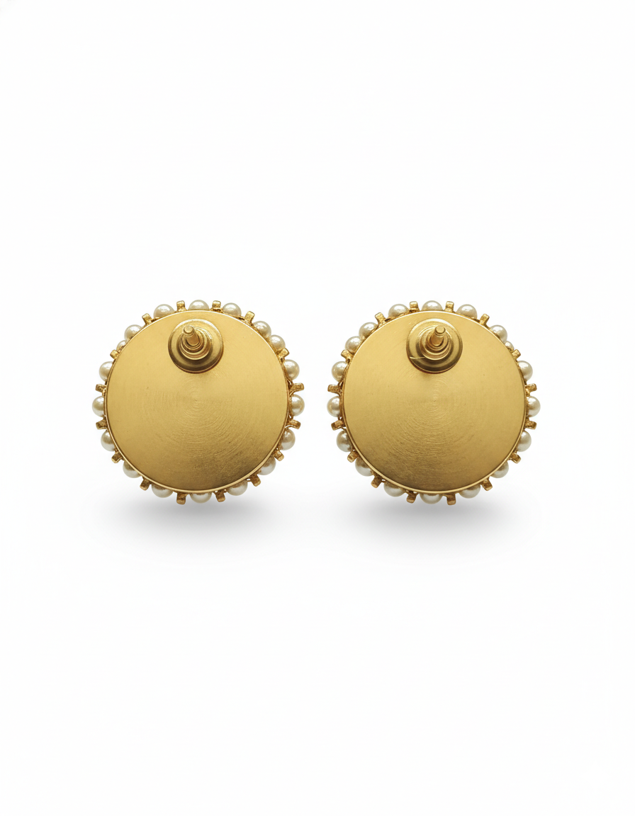 Traditional Kundan Floral Stud Earrings with Ruby Accents & Pearl Border - Image 2