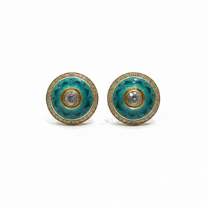 Hand-Enamelled Round Stud Earrings with Polki Center