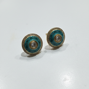 Hand-Enamelled Round Stud Earrings with Polki Center