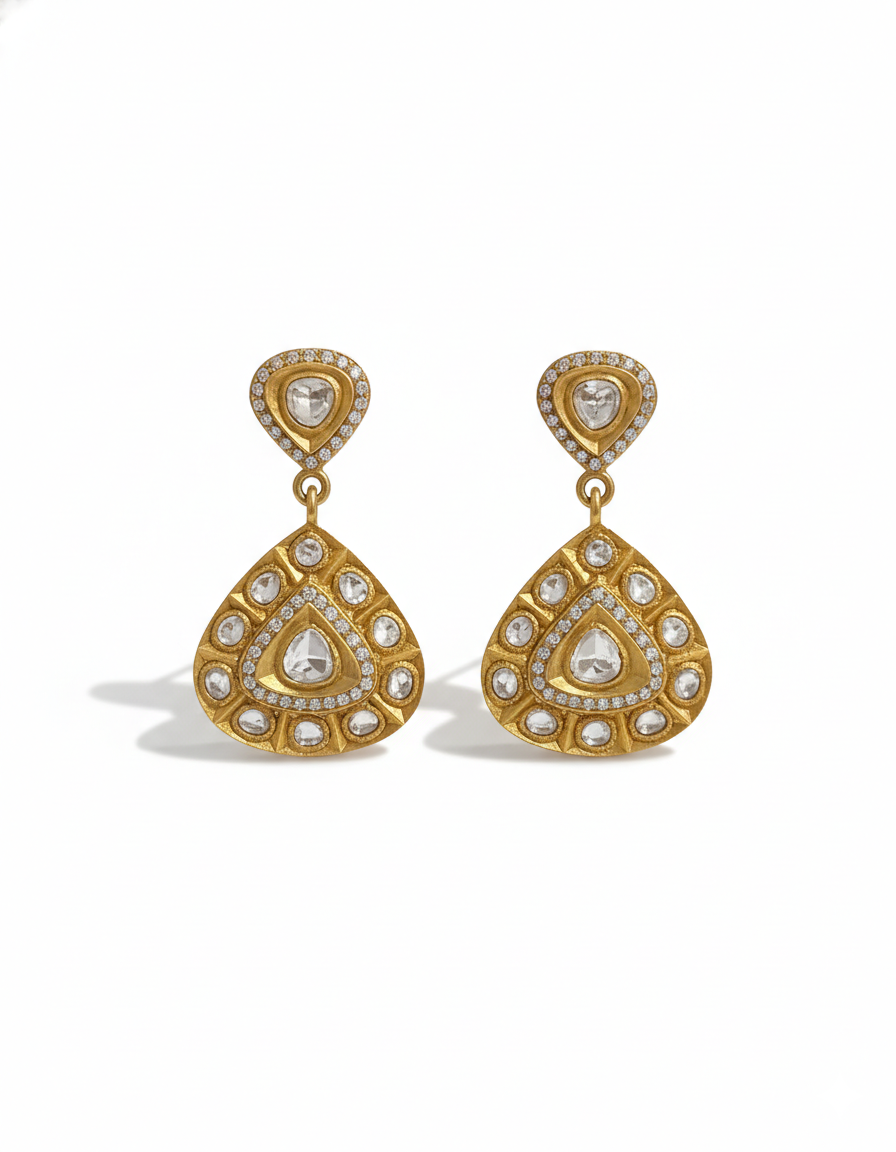 Graceful Teardrops in Polki Diamond Splendour - Image 4