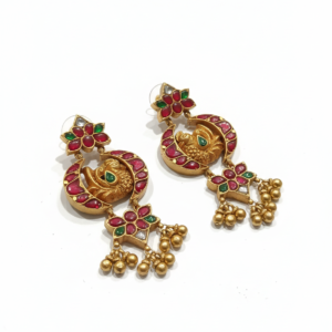 Majestic Peacock Danglers in Ruby & Emerald Glory