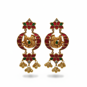 Majestic Peacock Danglers in Ruby & Emerald Glory