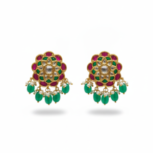 Traditional Kundan & Polki Floral Drop Earrings