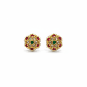 Regal Floral Kundan Studs with Pearl Border