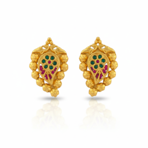 Heritage Gold-Plated Paisley Studs with Green & Ruby Floral Details