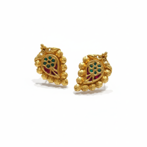 Heritage Gold-Plated Paisley Studs with Green & Ruby Floral Details